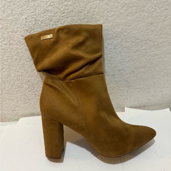 Bebe Savita Tan Dressy Block Heel Boot Shoes - Picture 3 of 12